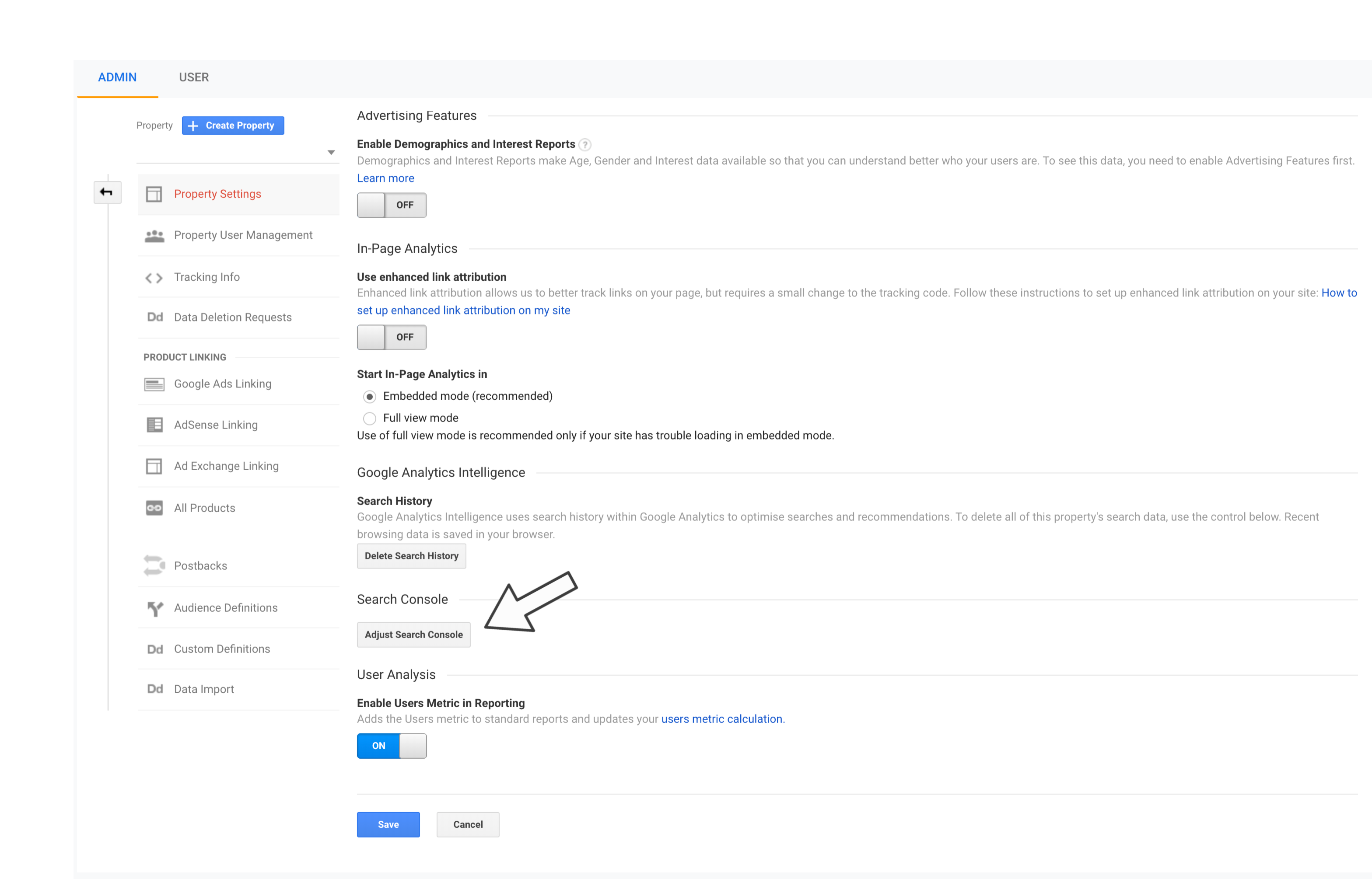 search console settings